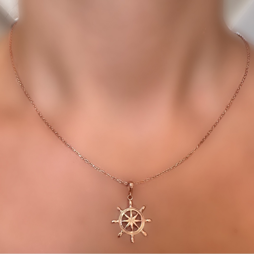 Minimalist Sterling Silver Rudder Necklace - Anchor, Nautical, Marine, Rose Gold
